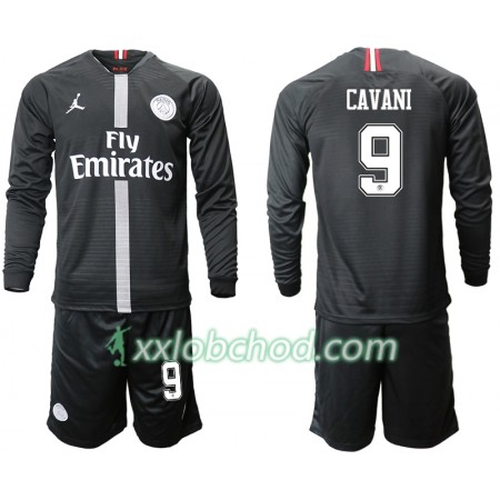 Fotbalové dresy Paris Saint-Germain CAVANI 9 Jodan Černá Dětské Alternativní Dres 2018/19 Dlouhý Rukáv